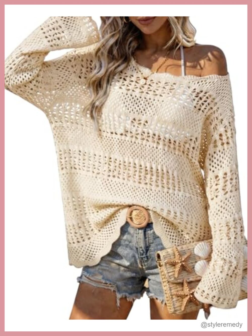 Women's Crochet Knit Sweater Beach Cover Up Top Long Sleeve